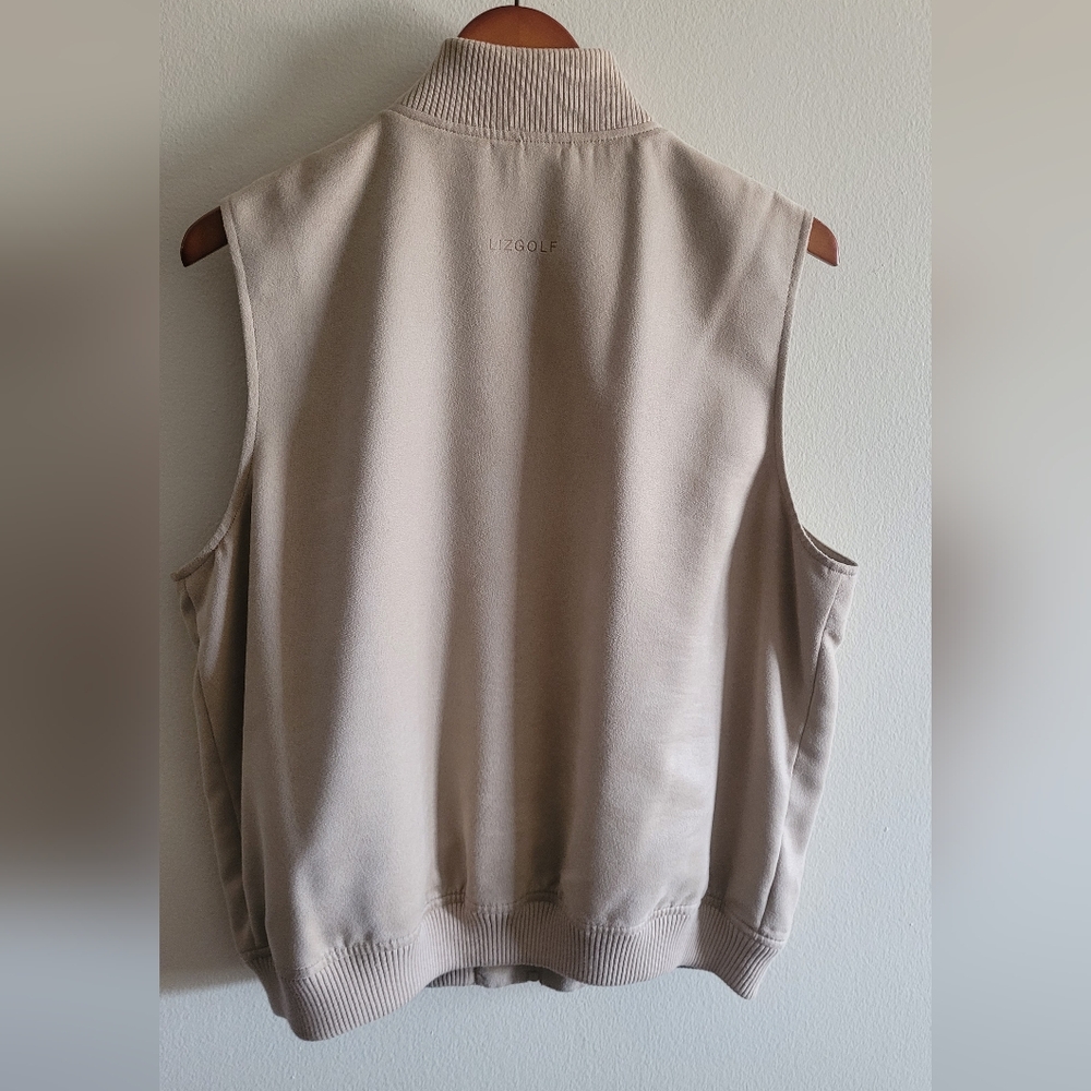 LizGolf suede full zip ribbed collar lined outdoor vest Women's L tan colored - Picture 6 of 9